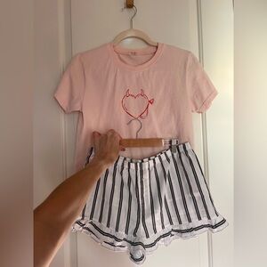 PINK Victoria's Secret Striped Shorts & Brandy Melville Top - pj lounge set